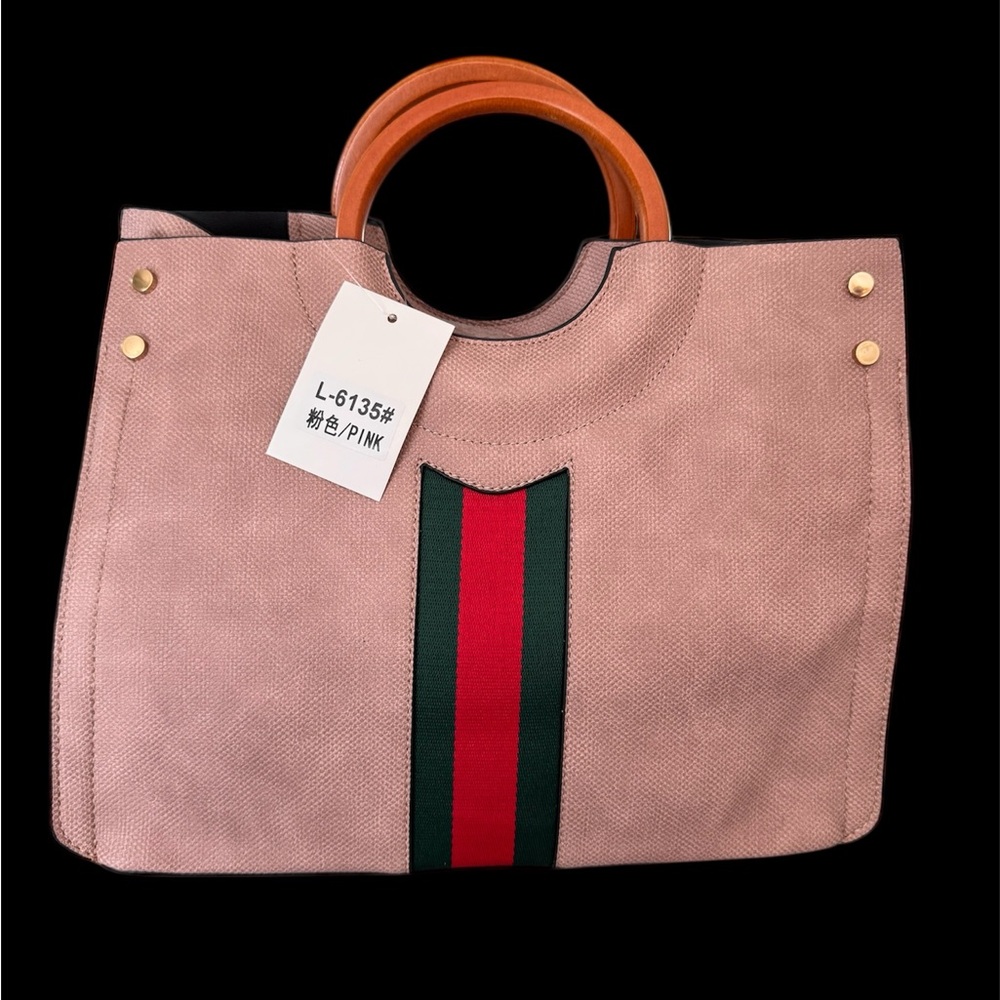 Elegant Pink Tote Bag with Wooden Handles